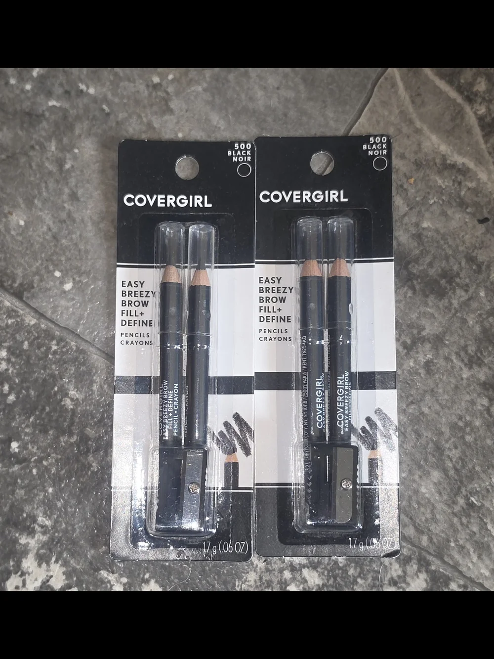 2 x CoverGirl Easy Breezy Brow Fill + Define Pencil Duo - Black (500) BNIB
